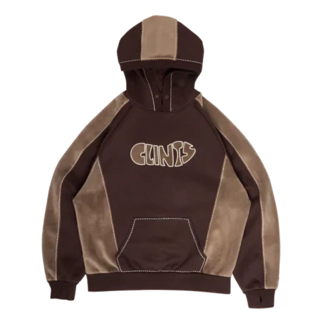 Fleece Panel Hoodie- Brown