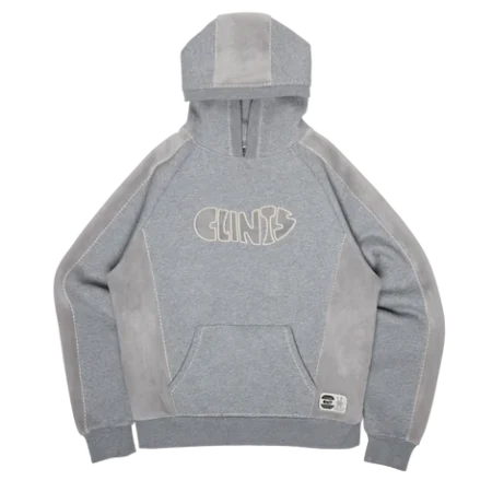 Fleece Panel Hoodie- Grey