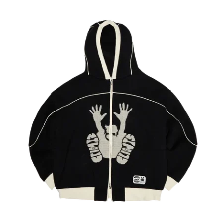 Contrast Stencil Hoodie- Black/Beige